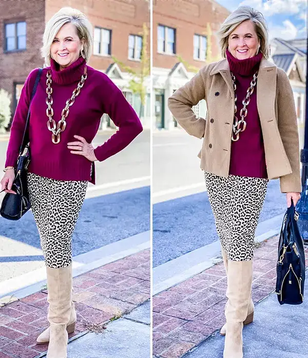 Add A Berry Sweater To A Leopard Print Skirt