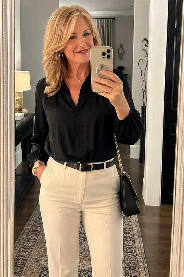 Balance A Black Blouse With Bright White Pants