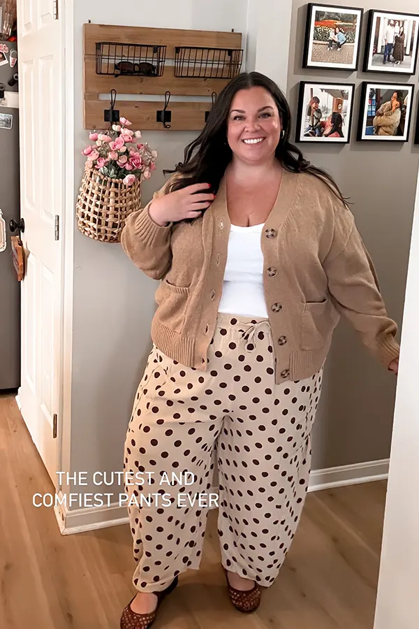 Beige Cardigan With Polka Dot Pants