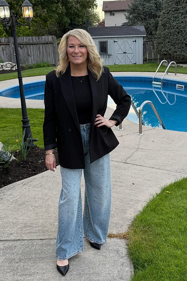 Black Blazer Over Wide Leg Jeans
