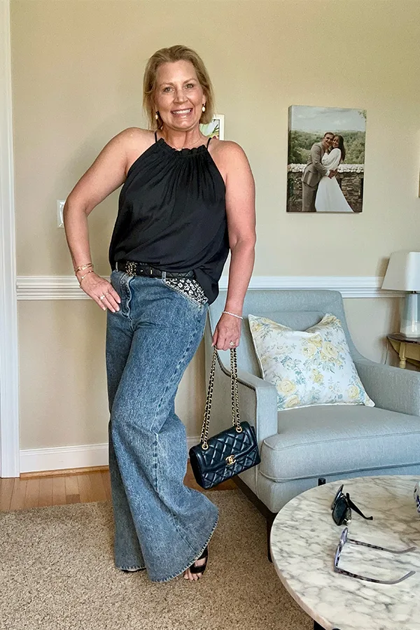 Black Halter Top With Wide Leg Jeans