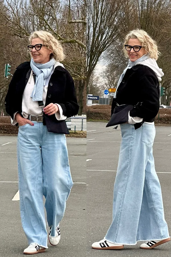Black Layers Scarves And Relaxed Light Denim