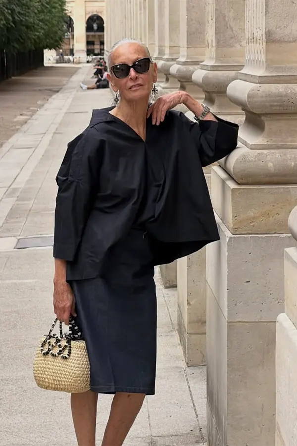 Black Relaxed Separates With A Woven Handbag