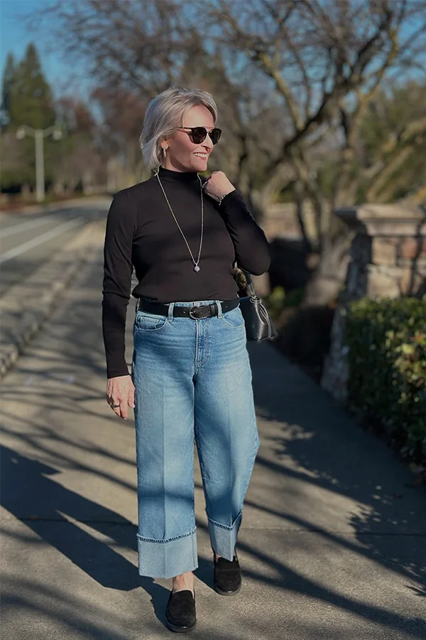 Black Turtleneck With Wide Leg Jeans