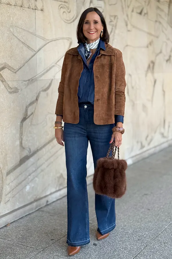Brown Jacket Denim And A Soft Scarf For Everyday
