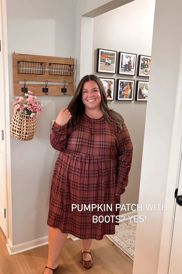 Burgundy Plaid Shirt Dress With Fall Boots