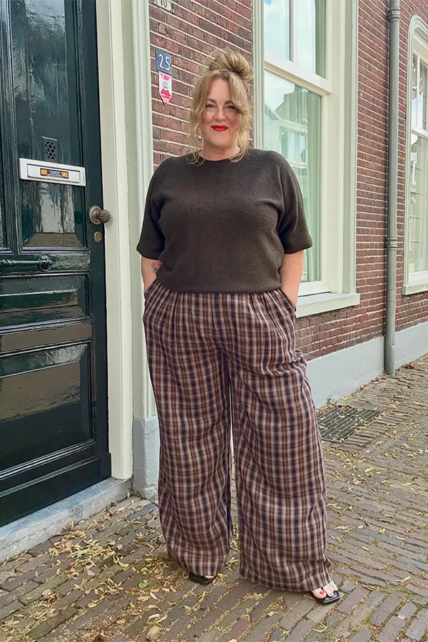 Charcoal Sweater With Plaid Wide Leg Pants