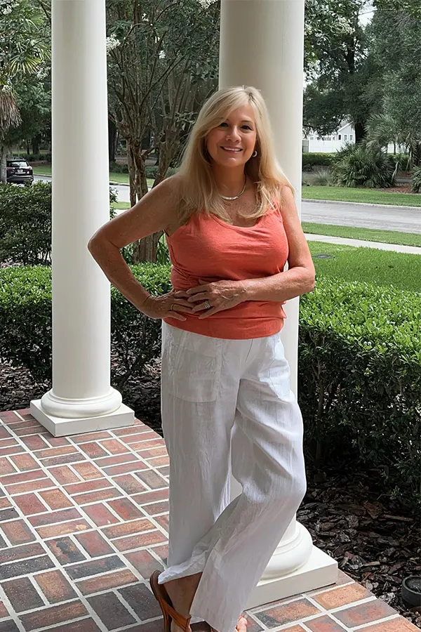 Coral Tank With Relaxed White Pants