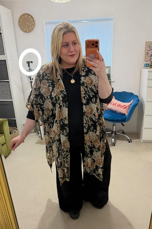 Floral Kimono Layer With Black Base Outfit