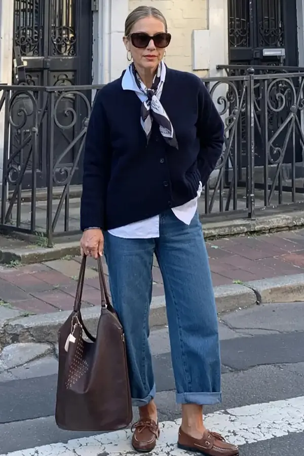 Give Wide Leg Jeans A Polished Navy Finish