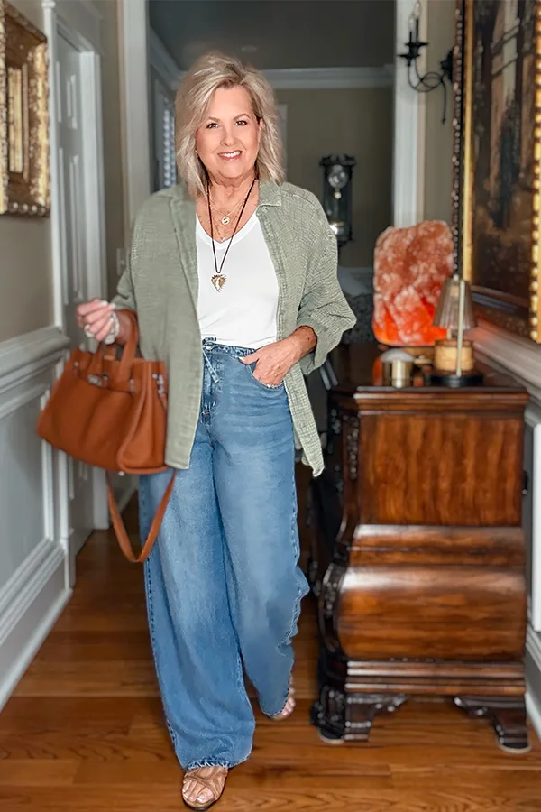 Gray Cardigan Layered Over Loose Fit Jeans
