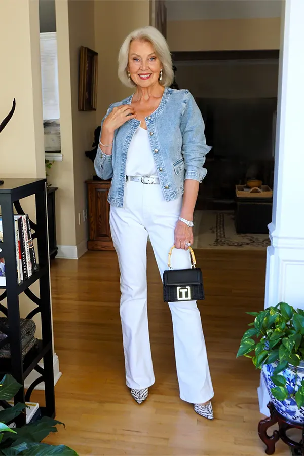 Keep White Jeans Fresh With A Denim Jacket