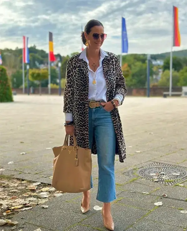 Leopard Jacket Jeans And A Crisp White Shirt