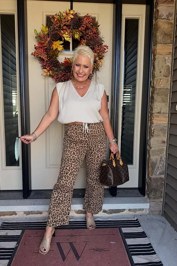 Leopard Print Pants With A Simple White Top