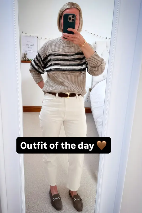 Make Stripes Work With Cream Wide Leg Pants