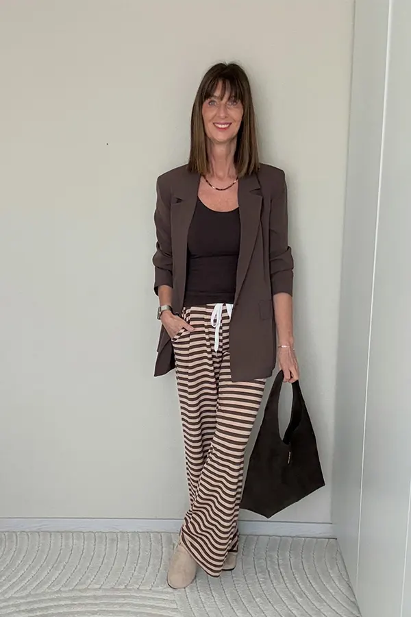 Mix A Long Cardigan With Striped Wide Leg Pants