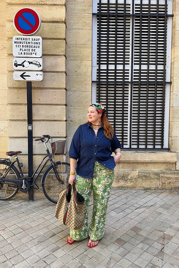 Navy Top With Green Printed Pants