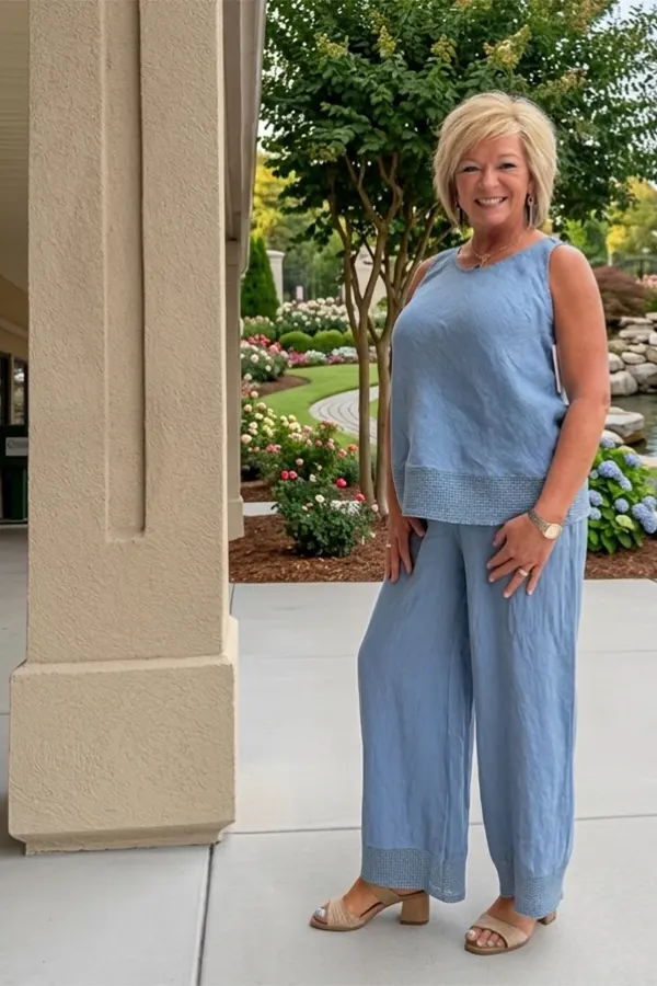 Neutral Sweater With Olive Wide Leg Pants