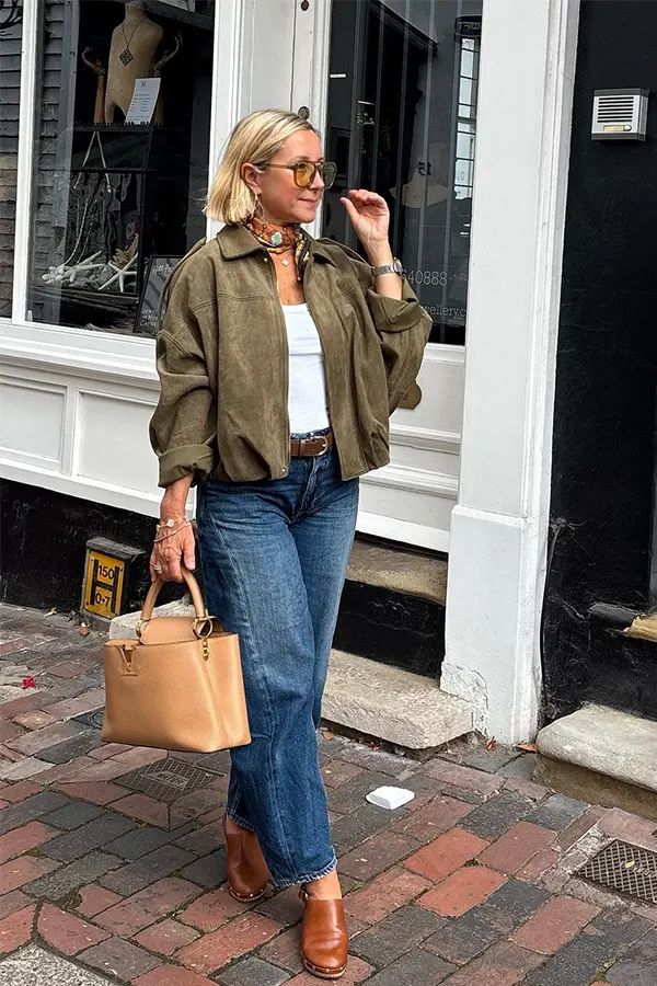Olive Jacket With Jeans And Ankle Boots
