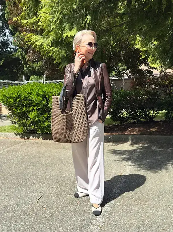 Pair A Leather Jacket With Wide White Trousers