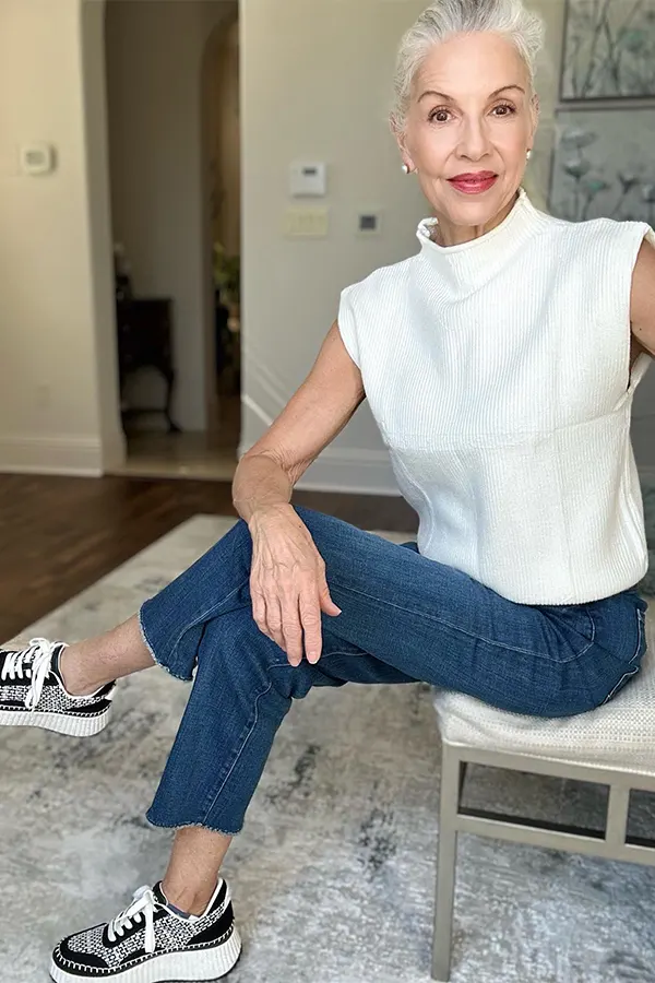Sleeveless Mock Neck With Cropped Jeans
