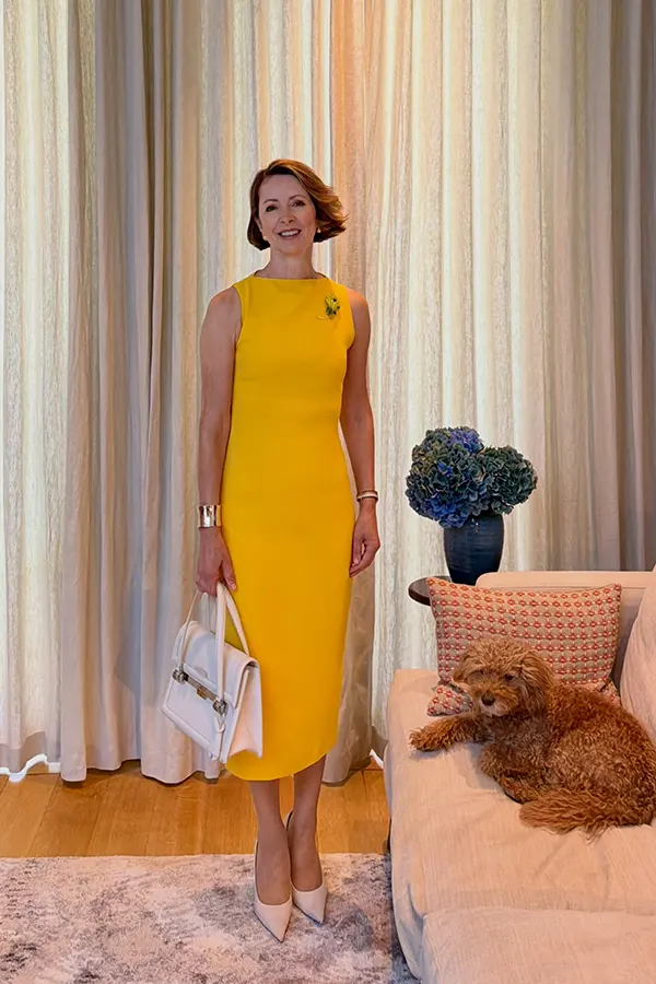 Sleeveless Mustard Midi Dress With Simple Accessories