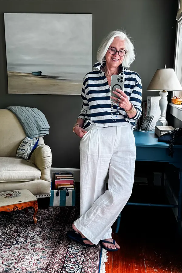 Striped Top With Crisp White Linen Pants
