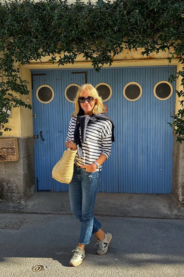 Stripes Shirt Denim And A Sunny Yellow Bag