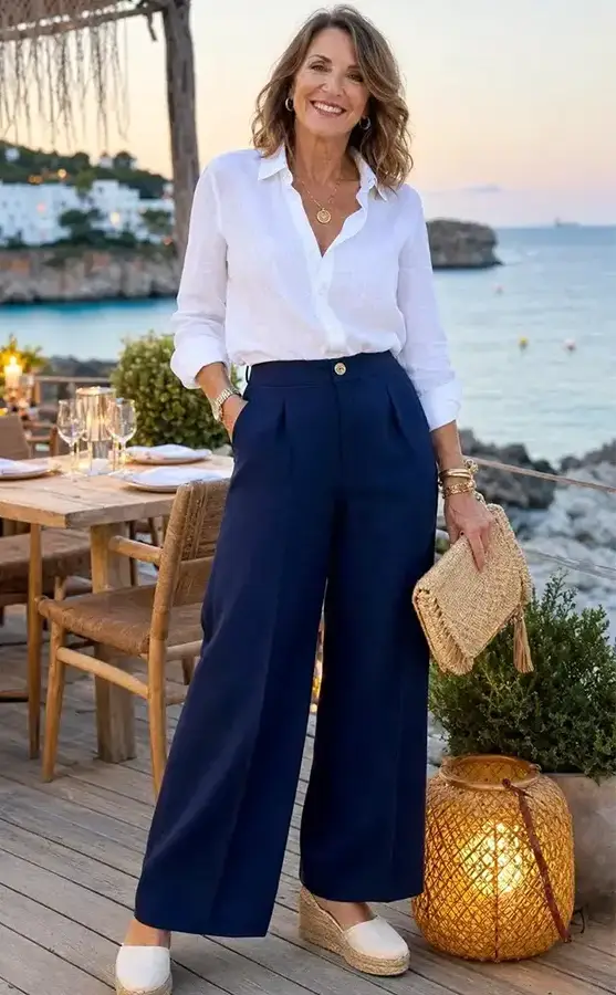 Take Wide Leg Navy Pants From Dinner To The Coast