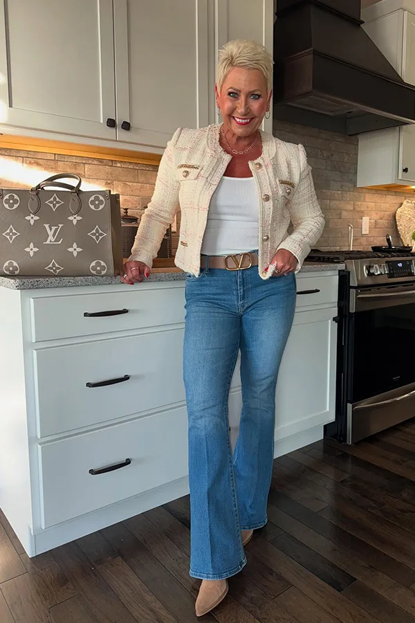Textured Jacket Over A Simple White Top