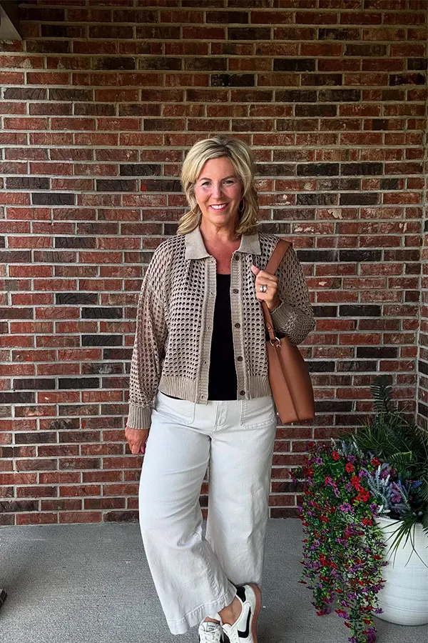 Textured Jacket With White Pants