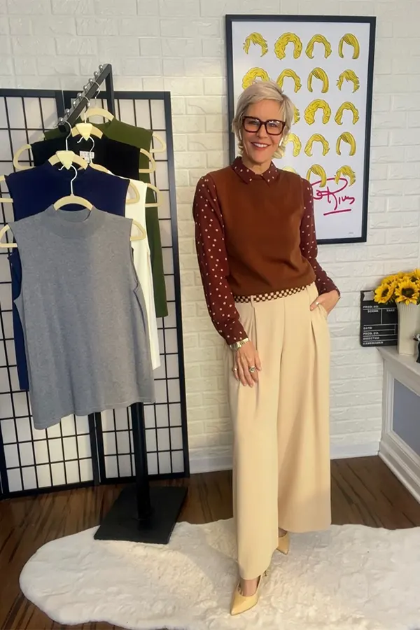 Warm Up Cream Pants With A Rust Sweater