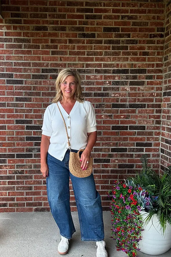 White Cardigan With Wide Leg Jeans