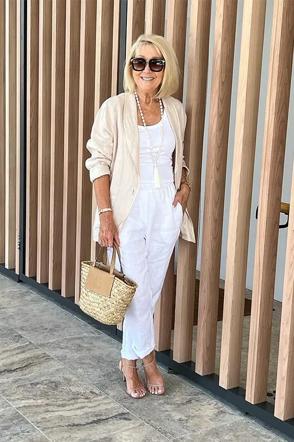 White Overalls With A Simple Layered Top