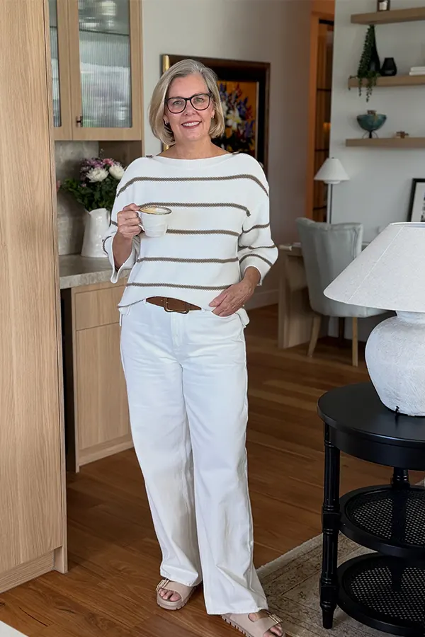 White On White With Subtle Taupe Stripes