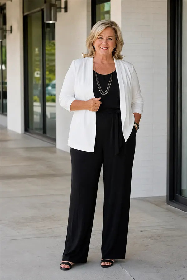 A Black Jumpsuit With A Crisp White Layer