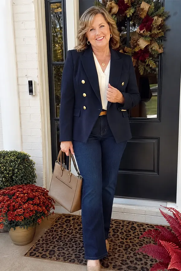 A Navy Blazer With Matching Trousers