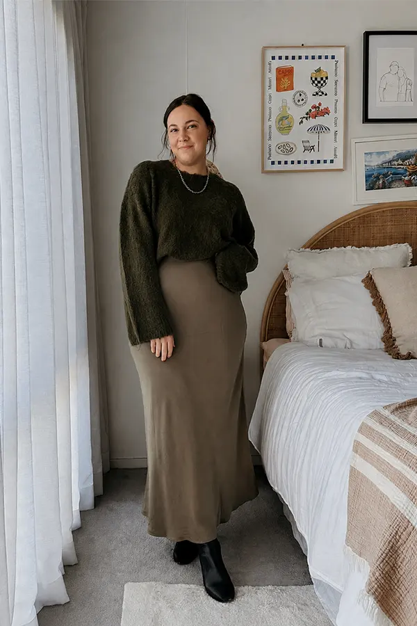 A Relaxed Olive Maxi Dress With Comfortable Coverage