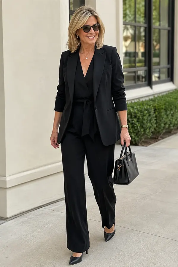Black Blazer And Trousers For A Sleek Capsule Outfit