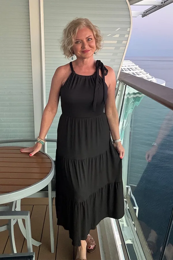 Black Tiered Midi Dress With A Soft Relaxed Shape
