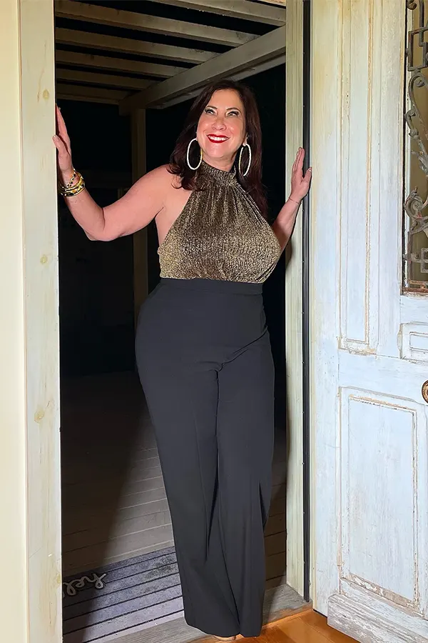 Black Wide Leg Jumpsuit With A Textured Top