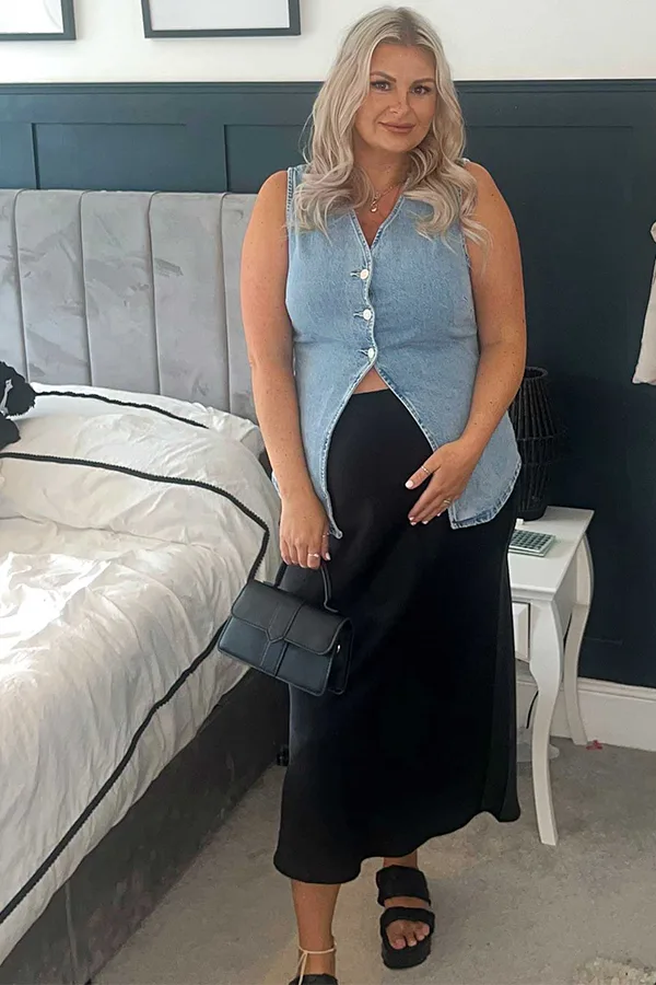 Blue Waistcoat With Black Wide Leg Pants
