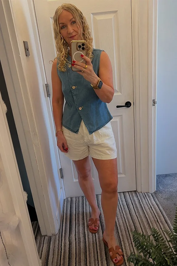 Blue Waistcoat With White Shorts For A Casual Summer Look