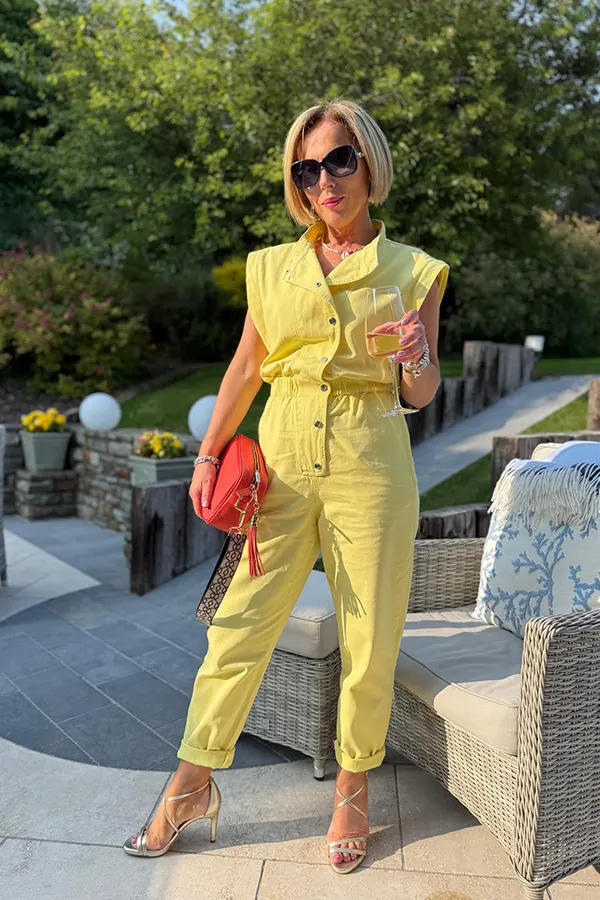 Bright Yellow Jumpsuit With A Defined Waist