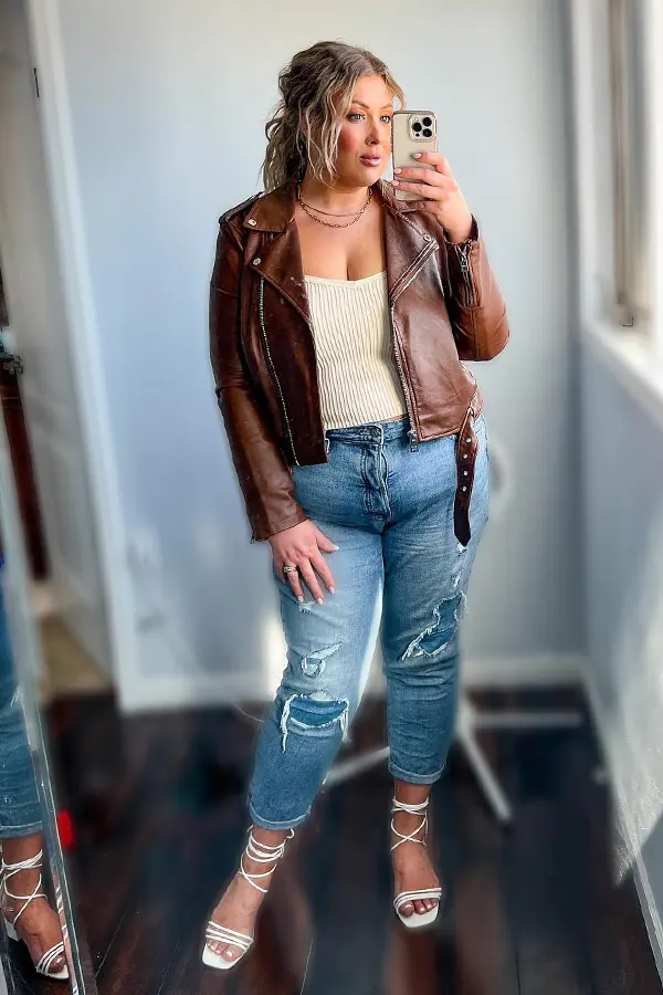 Brown Leather Jacket With Relaxed Jeans