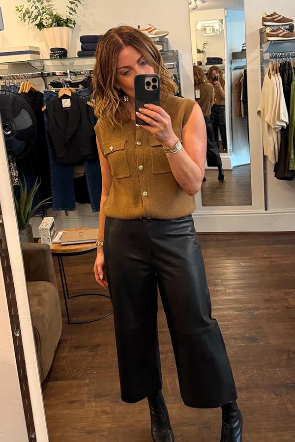 Brown Waistcoat With Black Wide Leg Pants