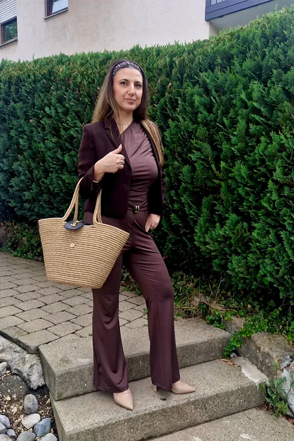 Burgundy Jumpsuit With A Casual Outdoor Finish