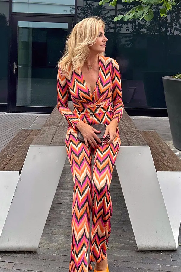 Colorful Zigzag Jumpsuit With A Defined Waist