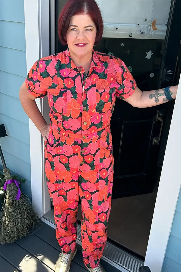Coral Floral Jumpsuit With A Playful Print