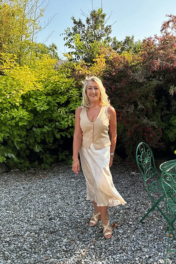 Cream Waistcoat Dress With Flat Sandals